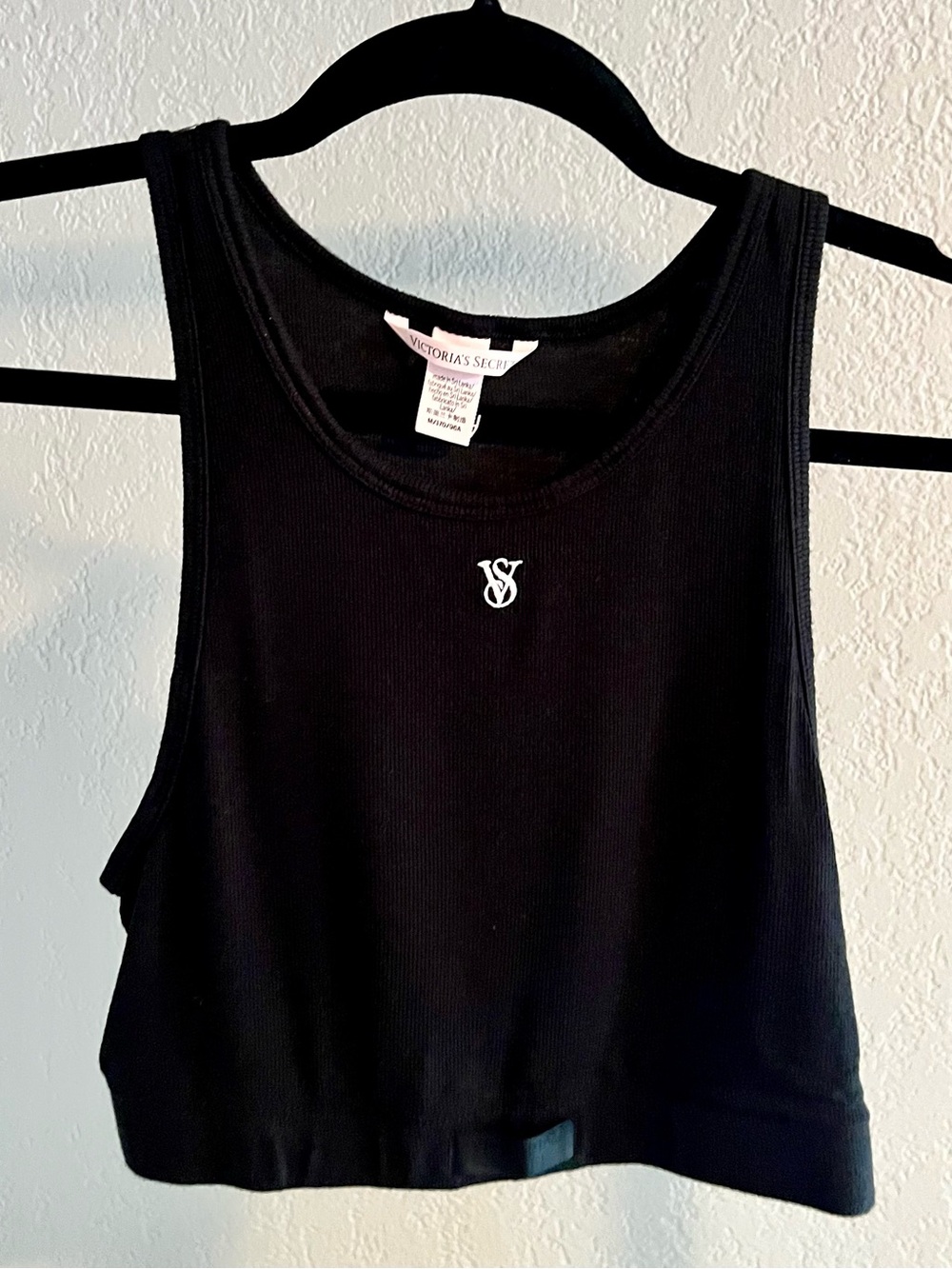 Victoria's Secret Black Ribbed Cropped Tank with VS Logo NWOT